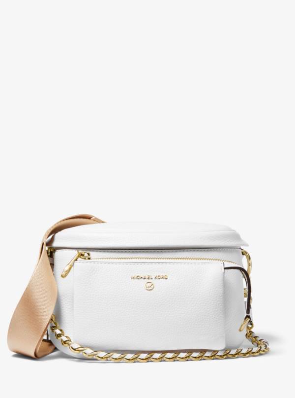 Damske Crossbody Kabelka Michael Kors Slater Medium Pebbled Leather Sling Pack Biele - Kabelky Michael Kors Sleva | VPNJA-8236